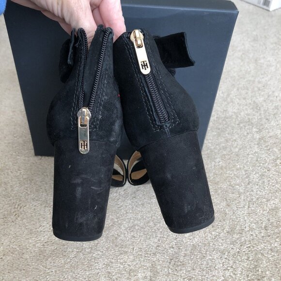 Tommy Hilfiger Womens Black Suede Zip Up Open Toe Block Heeled Sandal Size 8.5 - Picture 4 of 10